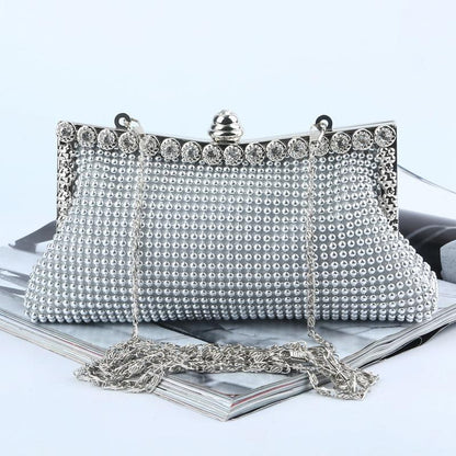 Rhinestone Evening Clutch For Ladies - Beaded Banquet Bag - Black