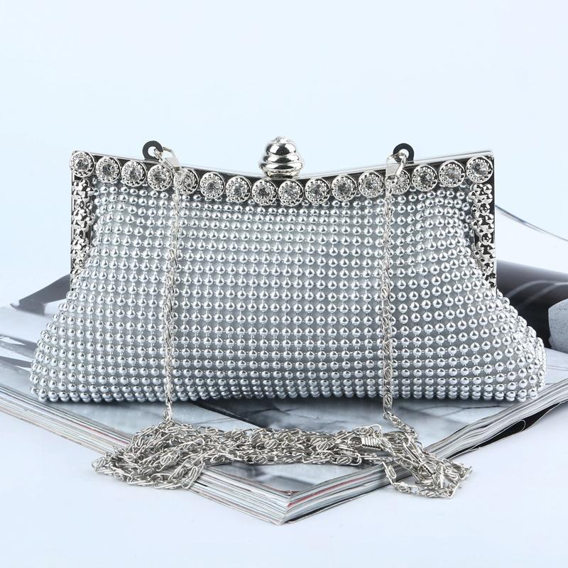 Rhinestone Evening Clutch For Ladies - Beaded Banquet Bag - Gold