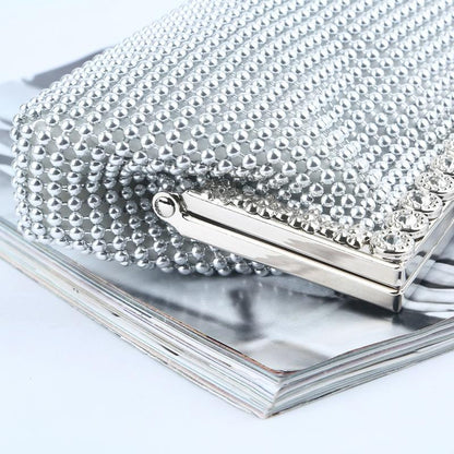 Rhinestone Evening Clutch For Ladies - Beaded Banquet Bag - Gold