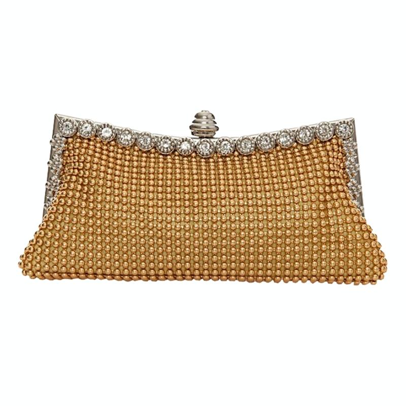 Rhinestone Evening Clutch For Ladies - Beaded Banquet Bag - Gold