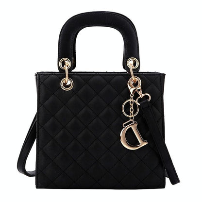Leather Crossbody Bag With Rhombus Pattern For Women - Brown