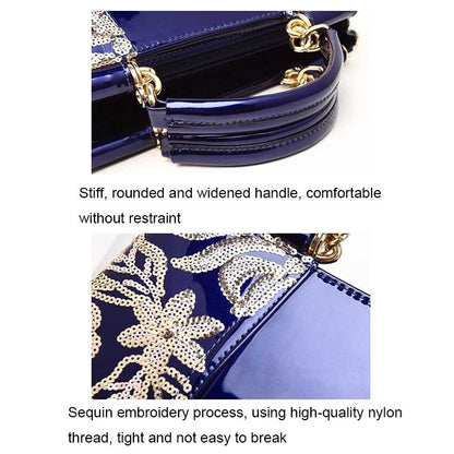 Shiny Leather Handbag With Single-Sided Embroidery - Rice-White