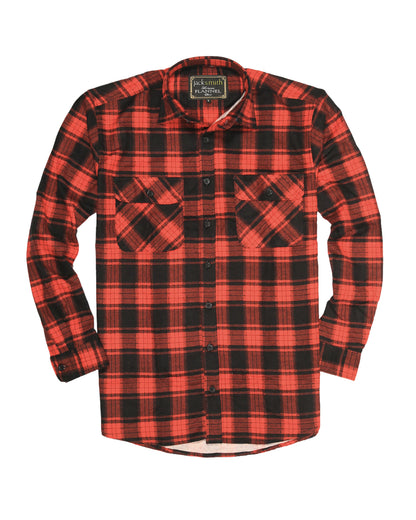 Mens Flannelette Long Sleeve Shirt 100% Cotton Check Authentic Flannel - Full Placket - Red - XXL