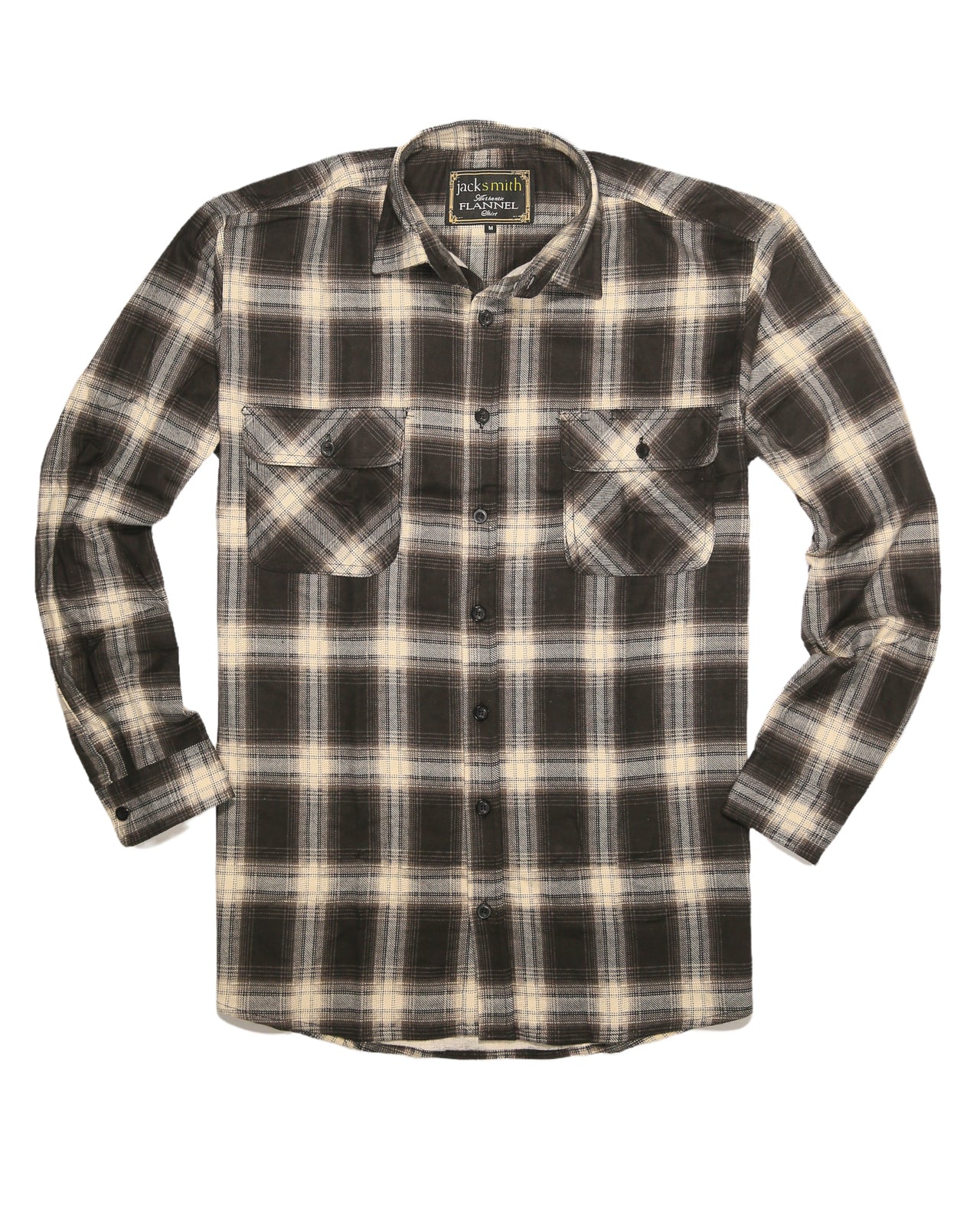 Mens Flannelette Long Sleeve Shirt 100% Cotton Check Authentic Flannel - Full Placket - Black - 6XL