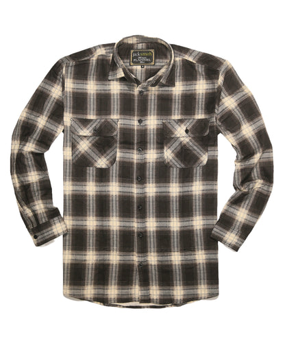 Mens Flannelette Long Sleeve Shirt 100% Cotton Check Authentic Flannel - Full Placket - Black - 6XL