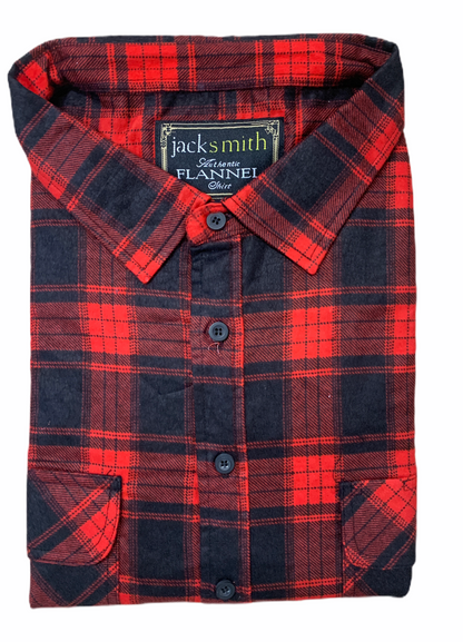 Mens Flannelette Long Sleeve Shirt 100% Cotton Authentic Flannel - Half Placket - Red - 5XL