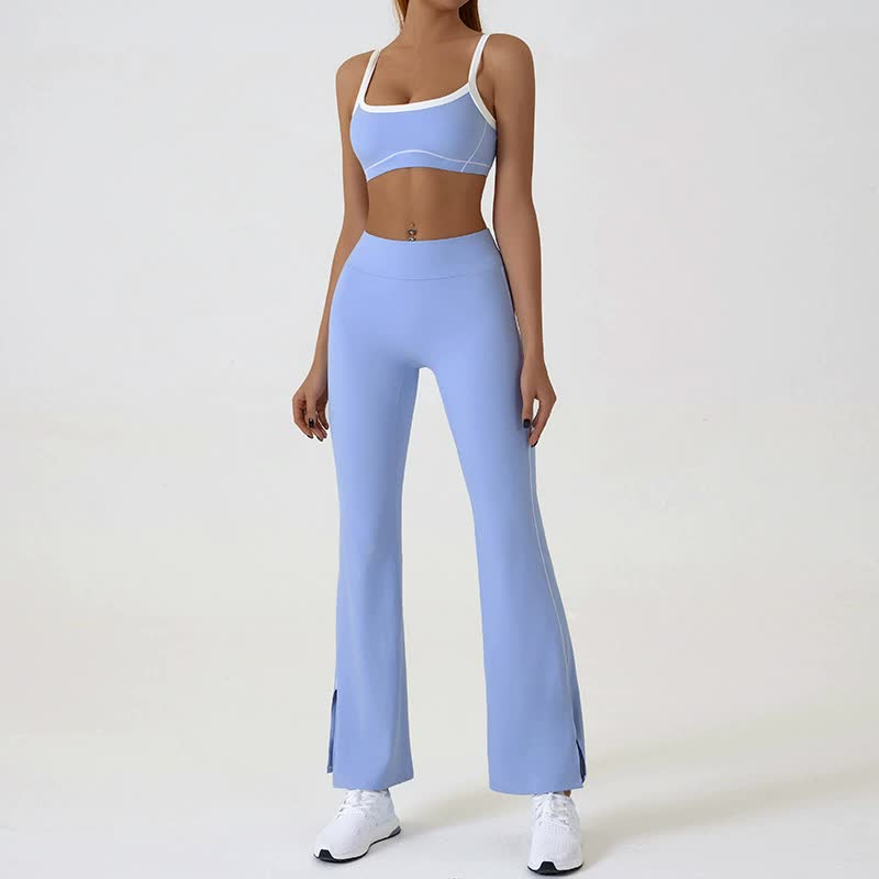 Blue Flared Leggings & Sports Bra Set - Breathable & Stretchy Activewear for Yoga, Running & Gym Workouts Size L