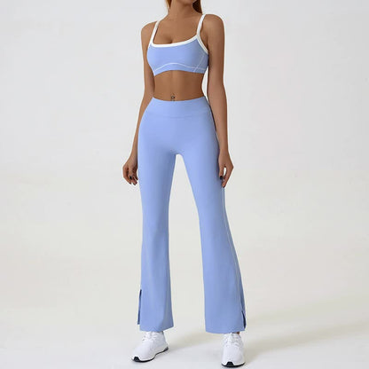 Blue Flared Leggings & Sports Bra Set - Breathable & Stretchy Activewear for Yoga, Running & Gym Workouts Size L