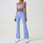 Blue Flared Leggings & Sports Bra Set - Breathable & Stretchy Activewear for Yoga, Running & Gym Workouts Size L