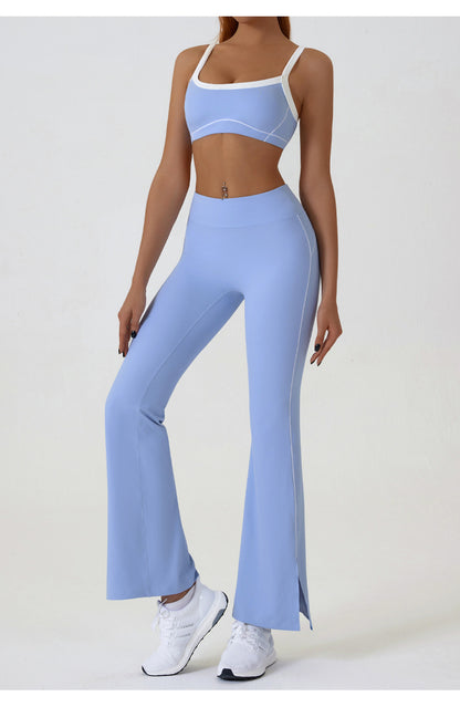Blue Flared Leggings & Sports Bra Set - Breathable & Stretchy Activewear for Yoga, Running & Gym Workouts Size L