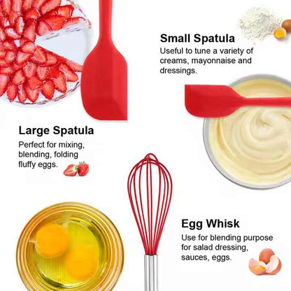 Red 10-Piece Premium Silicone Kitchen Utensil Set - Heat Resistant, Non-Stick Cookware