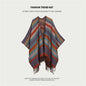 Orange Plaid Ethnic Boho Shawl for Women - Stylish Split Cape for Travel and Cooling Rooms