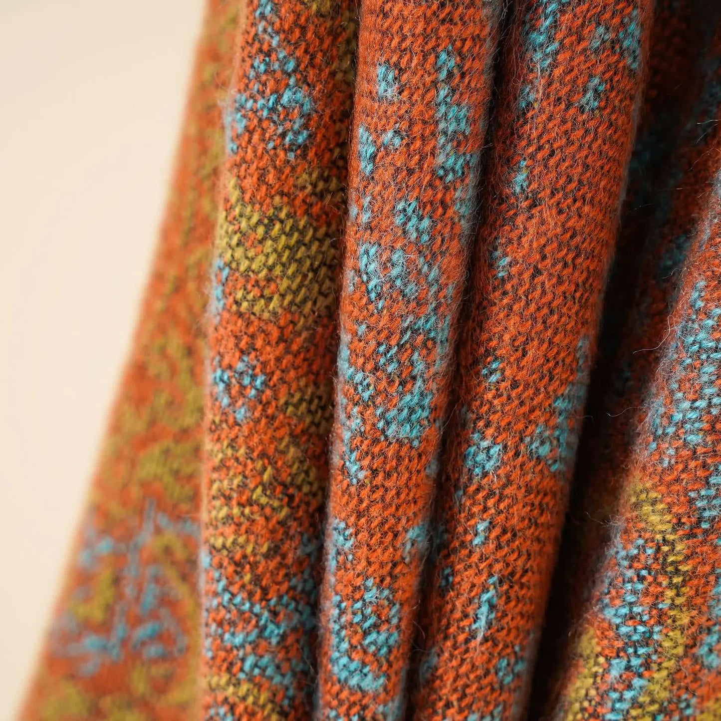 Orange Plaid Ethnic Boho Shawl for Women - Stylish Split Cape for Travel and Cooling Rooms