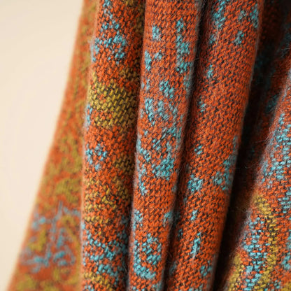 Orange Plaid Ethnic Boho Shawl for Women - Stylish Split Cape for Travel and Cooling Rooms
